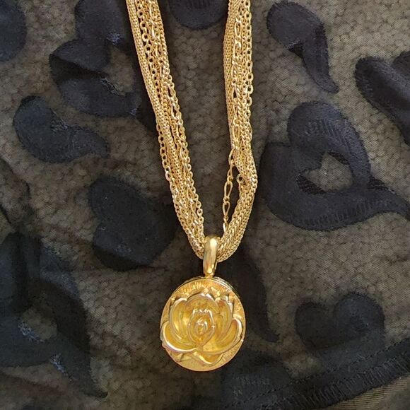 RARE Multi-strand Necklace with Rose Pillbox/Trinket Pendant & Earrings - Picture 8 of 11